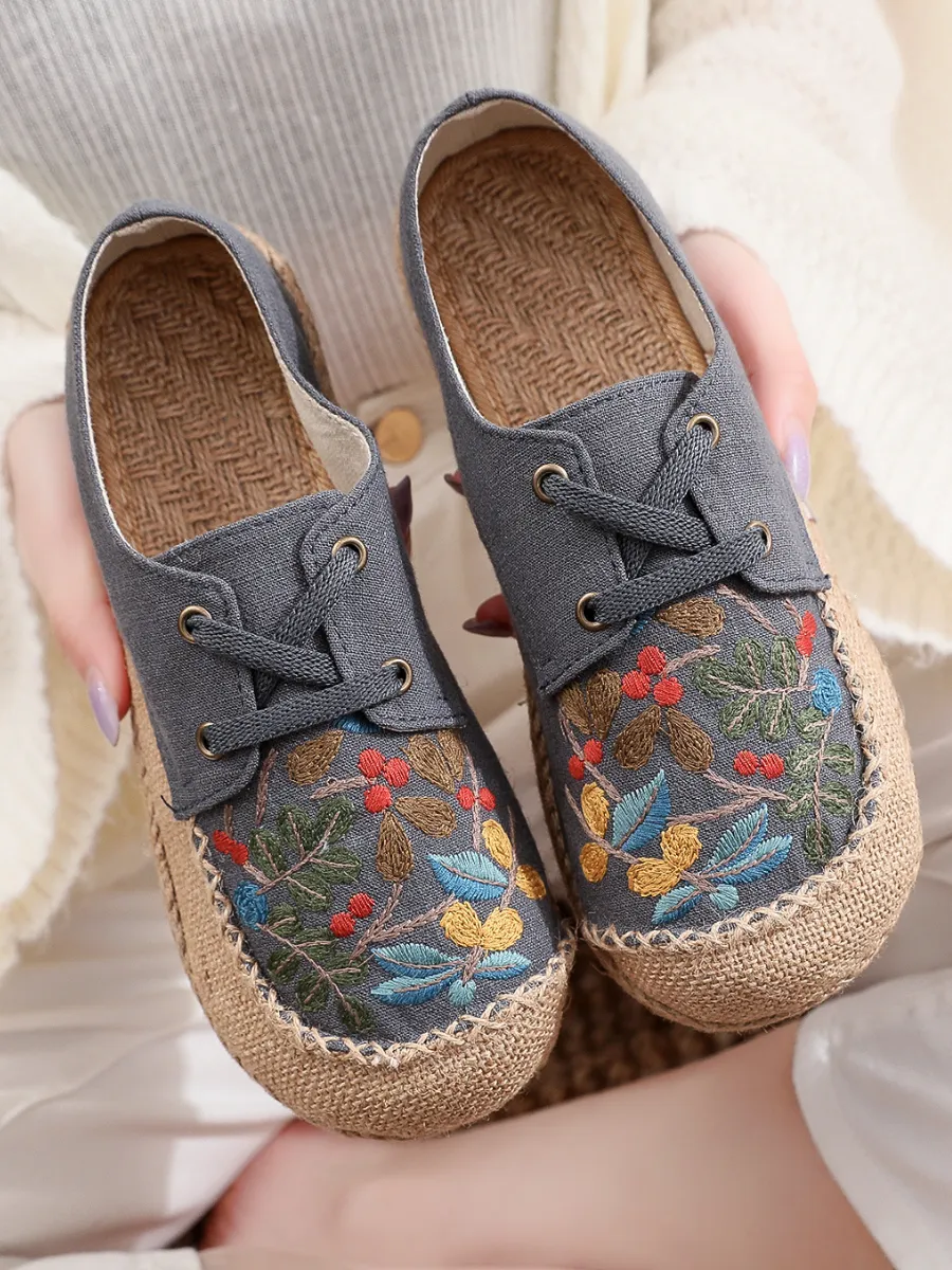 Playground Embroidered Linen Boat Shoes - Grey