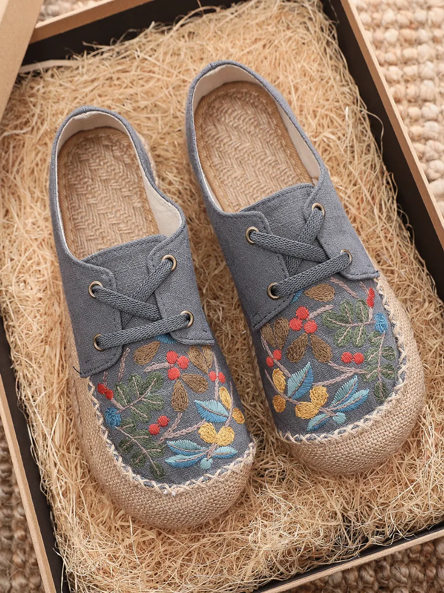 Playground Embroidered Linen Boat Shoes - Grey