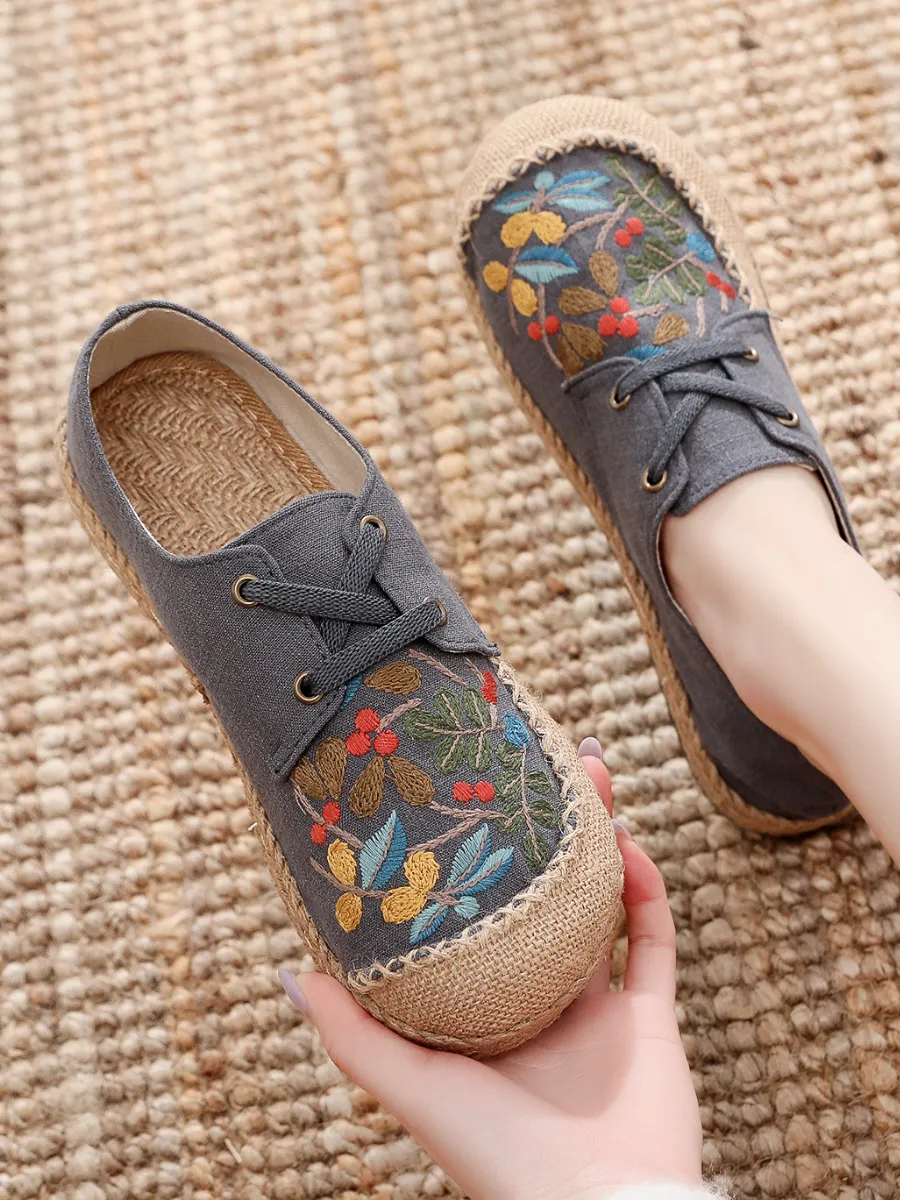 Playground Embroidered Linen Boat Shoes - Grey