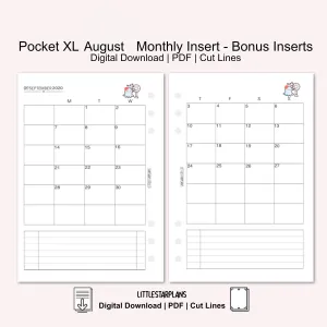 Pocket XL Ring Size | August Monthly - Bonus Inserts | PRINTABLE