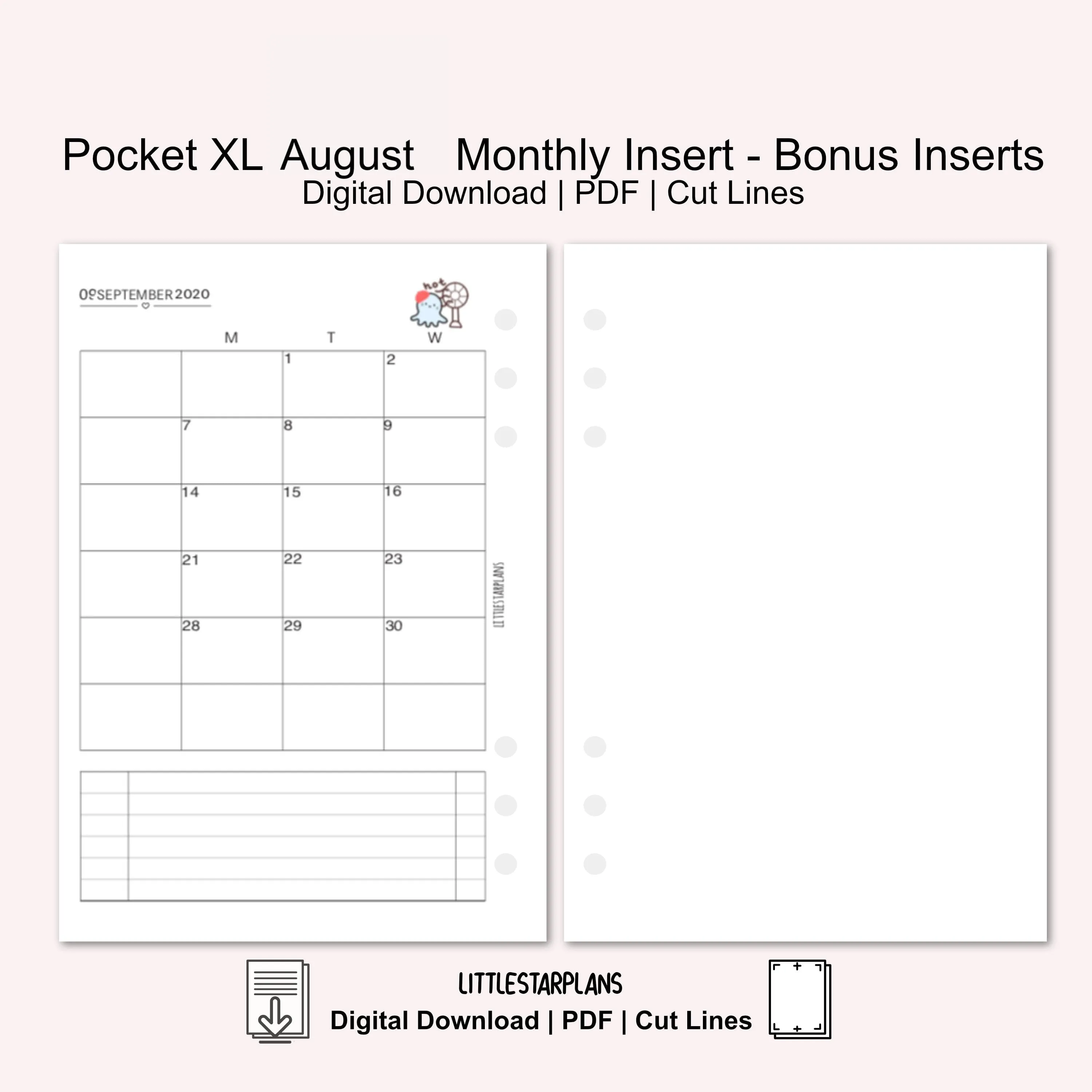 Pocket XL Ring Size | August Monthly - Bonus Inserts | PRINTABLE
