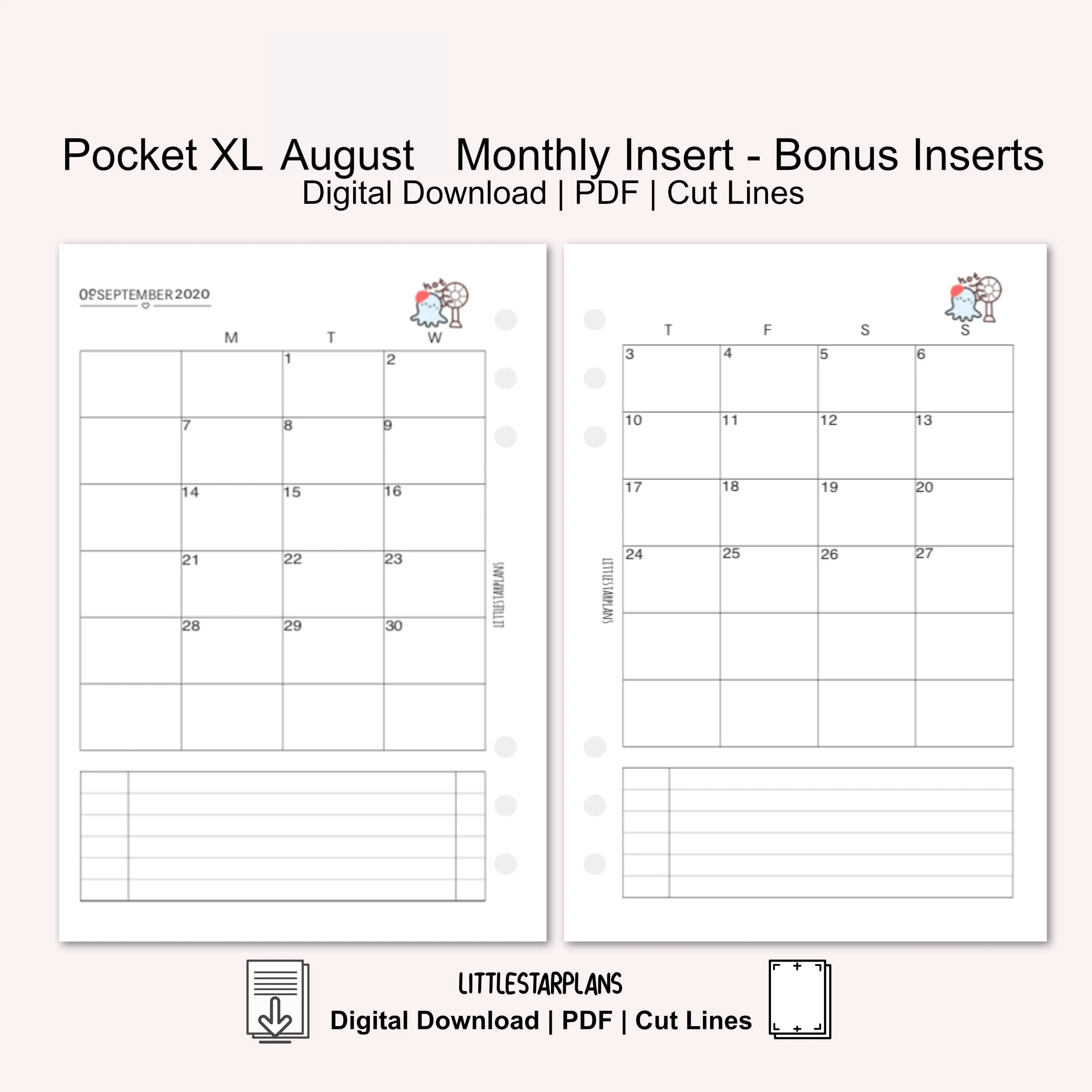 Pocket XL Ring Size | August Monthly - Bonus Inserts | PRINTABLE