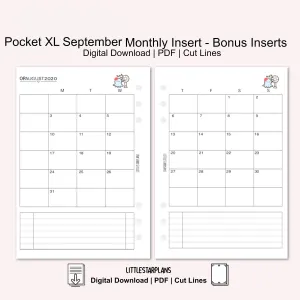 Pocket XL Ring Size | September Monthly - Bonus Inserts | PRINTABLE
