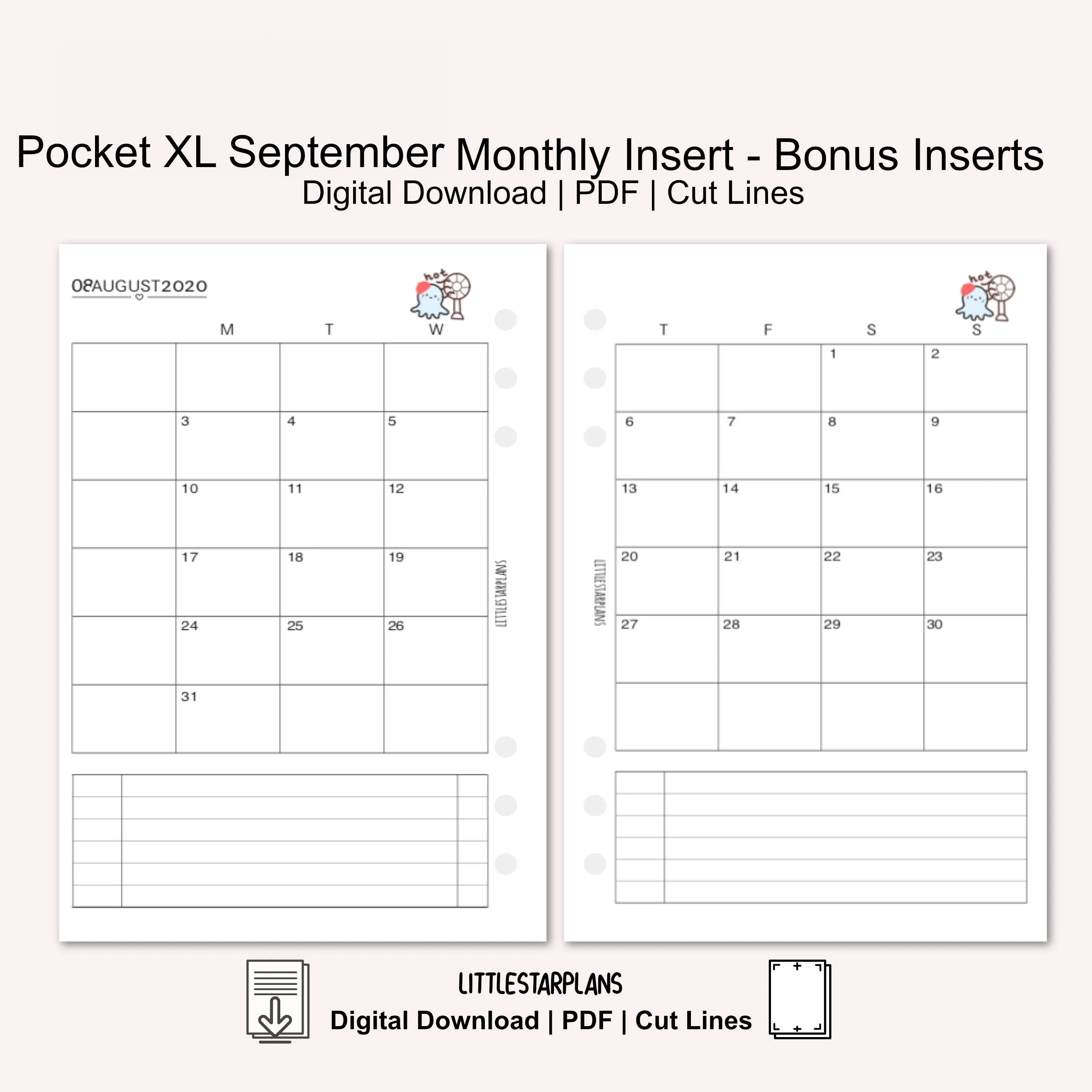 Pocket XL Ring Size | September Monthly - Bonus Inserts | PRINTABLE