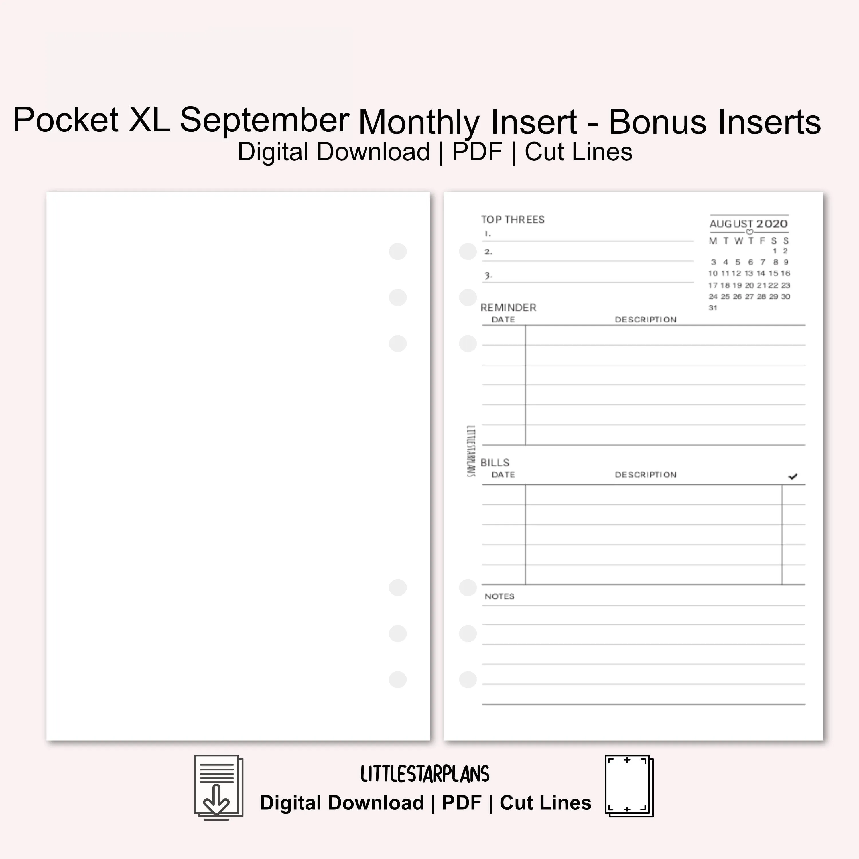 Pocket XL Ring Size | September Monthly - Bonus Inserts | PRINTABLE