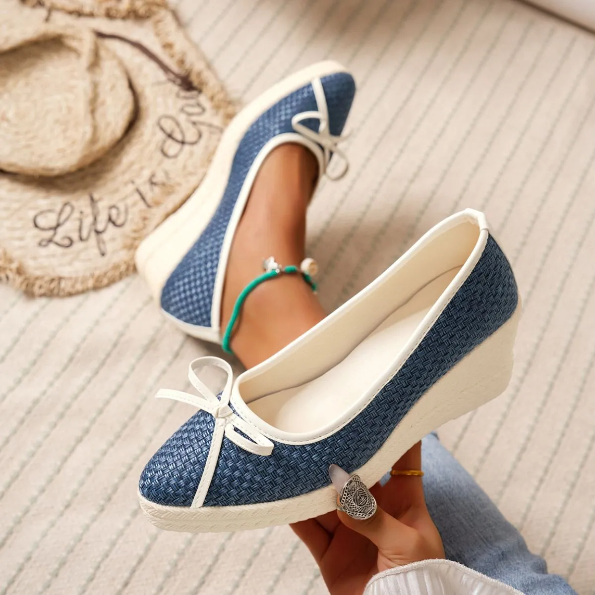Point Toe Block Heels Slip-Ons