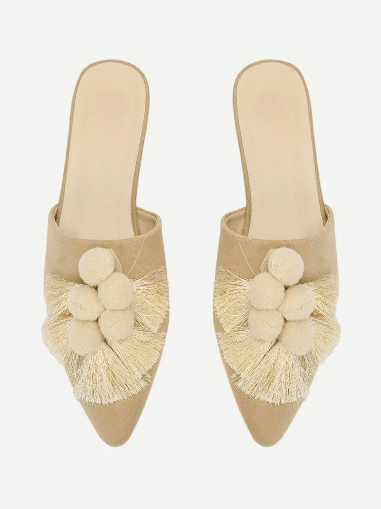 Pom Pom & Tassel Front Flat Mules