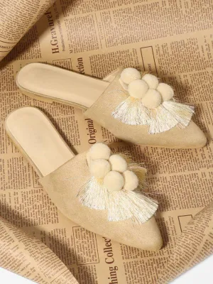 Pom Pom & Tassel Front Flat Mules
