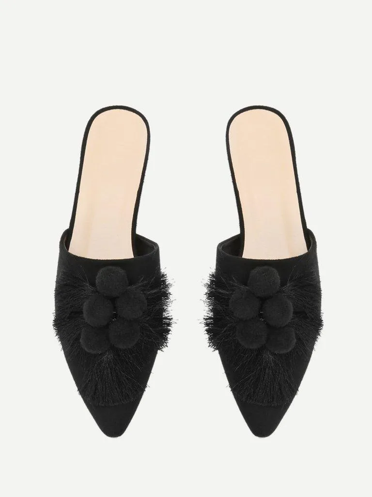 Pom Pom & Tassel Front Flat Mules