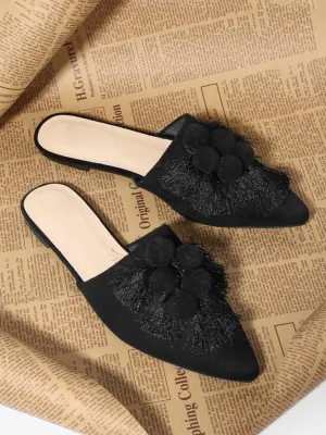 Pom Pom & Tassel Front Flat Mules