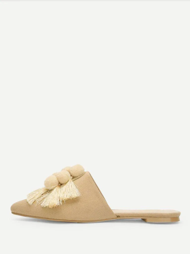 Pom Pom & Tassel Front Flat Mules
