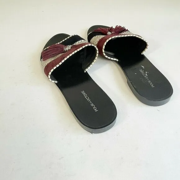 Pour La Victoire Womens Slip On Snake Tasseled Slide Black US 7 Leather Flats
