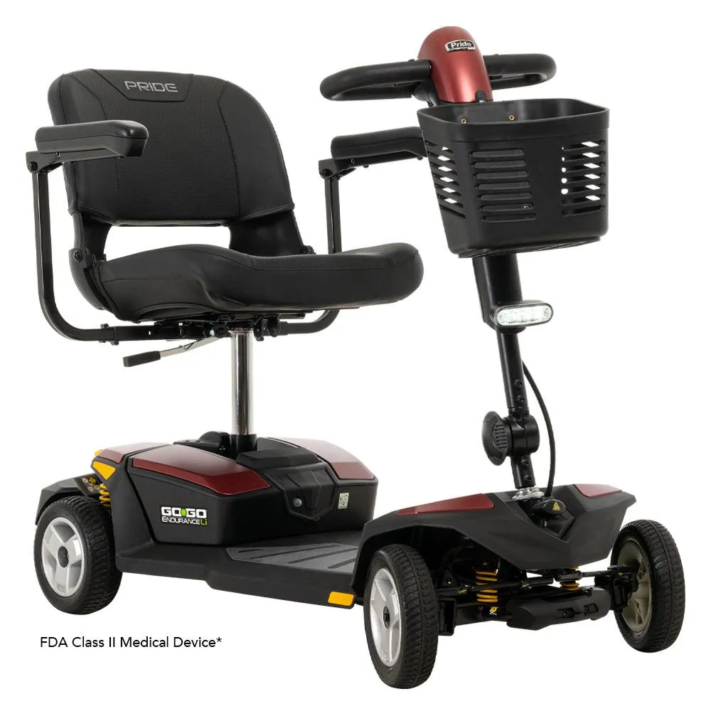 Pride Go Go Endurance Li 4-Wheel Scooter, Lithium-Ion Technology ,20"W x18"D seat