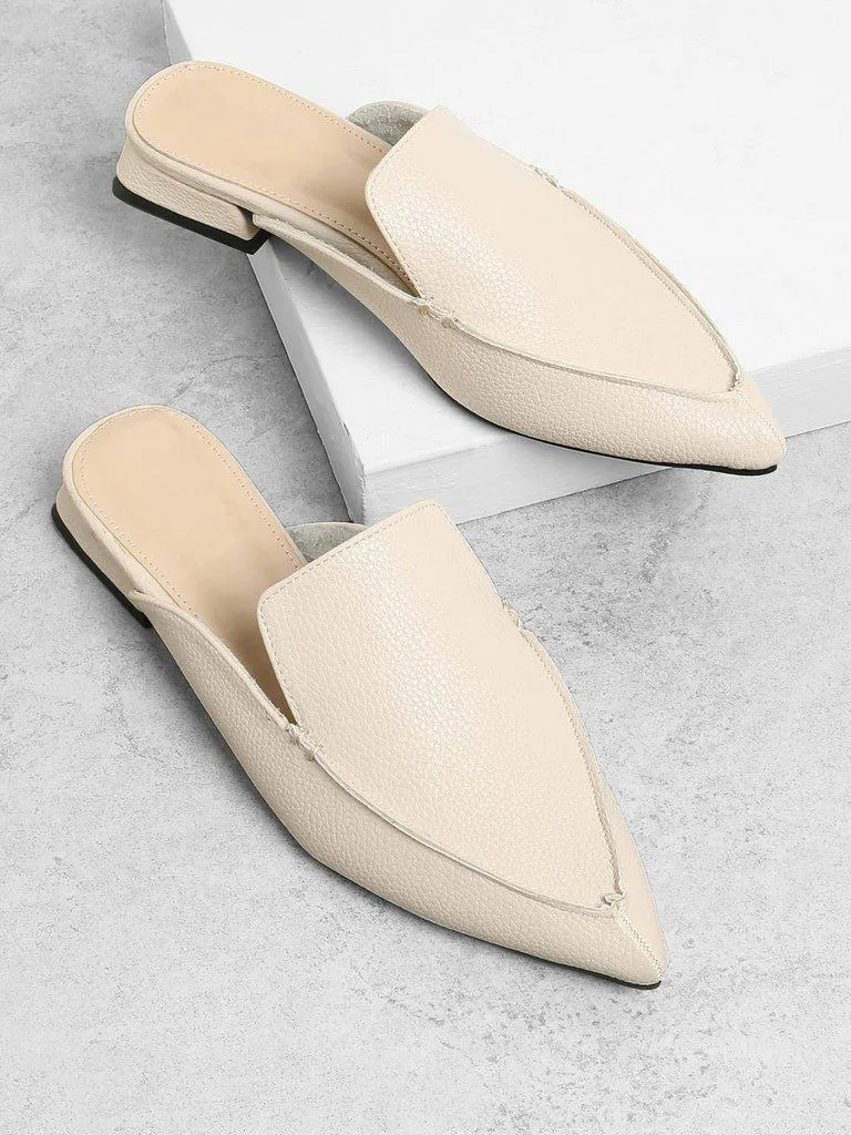 PU Pointed Toe Flat Mules