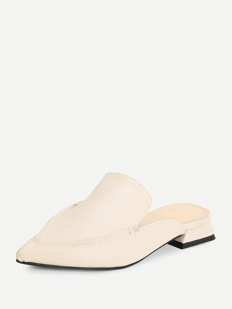 PU Pointed Toe Flat Mules
