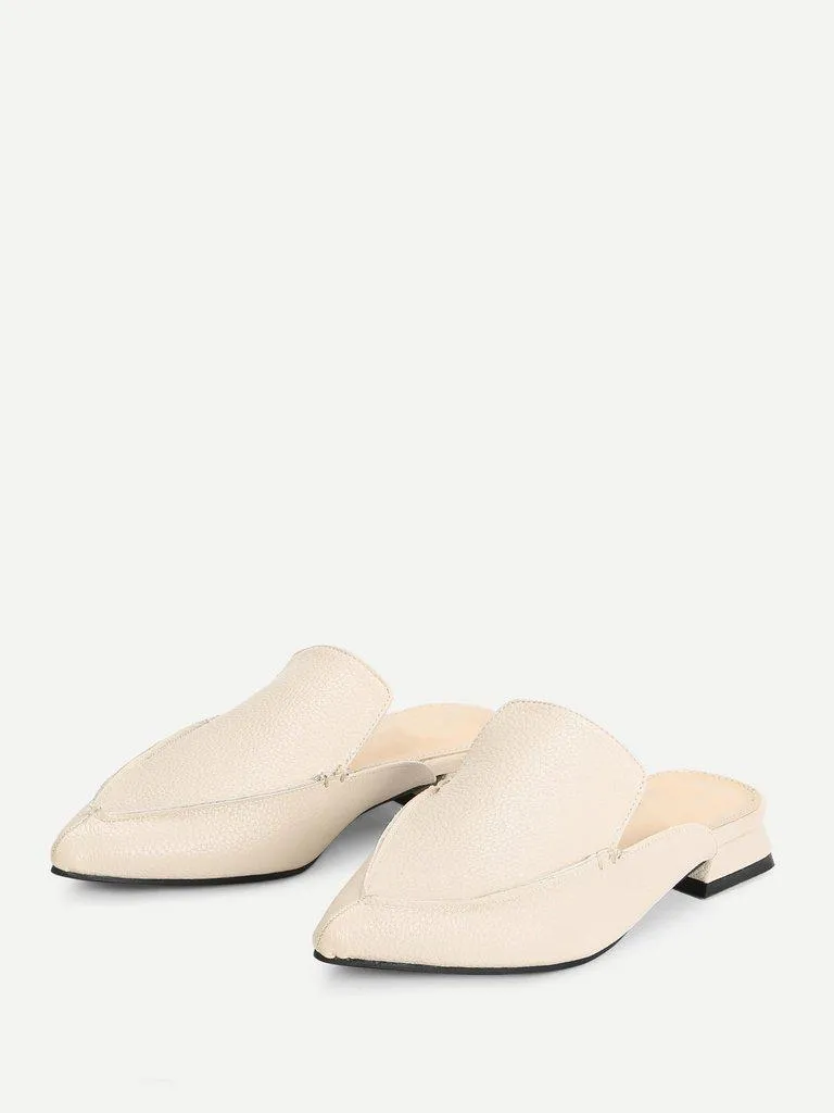 PU Pointed Toe Flat Mules