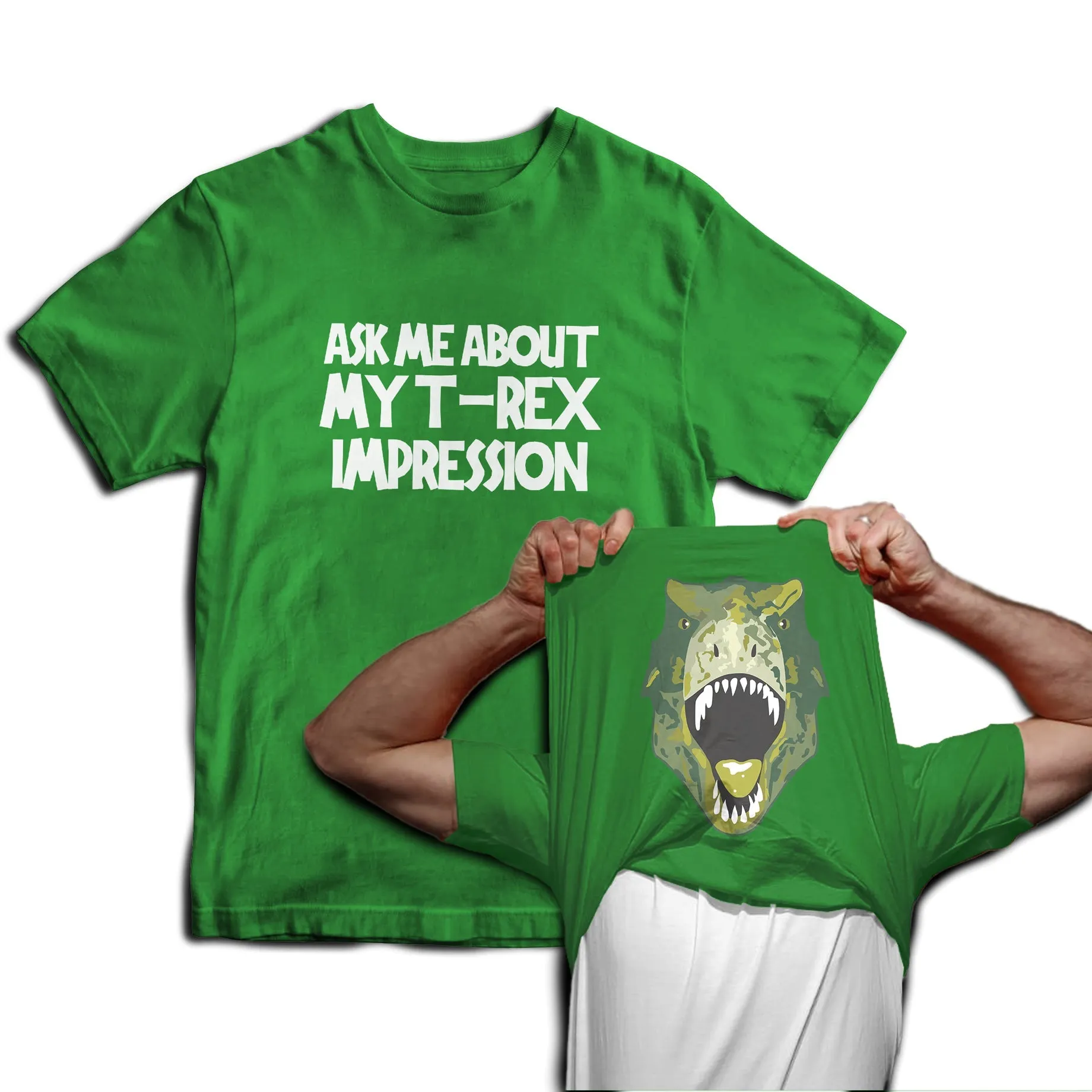 Reality Glitch Ask Me About My T-Rex Impression Dinosaur Flip Mens T-Shirt