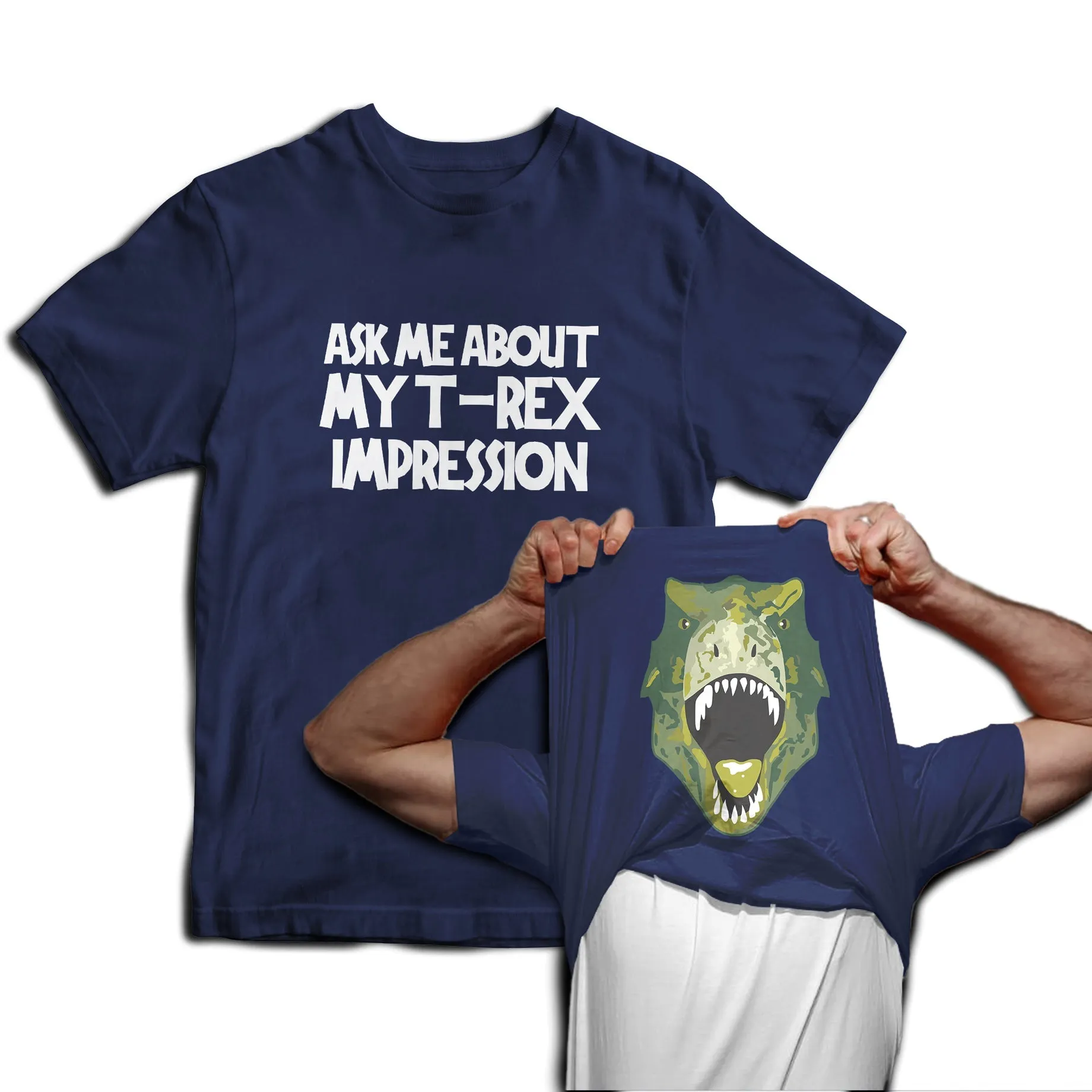 Reality Glitch Ask Me About My T-Rex Impression Dinosaur Flip Mens T-Shirt