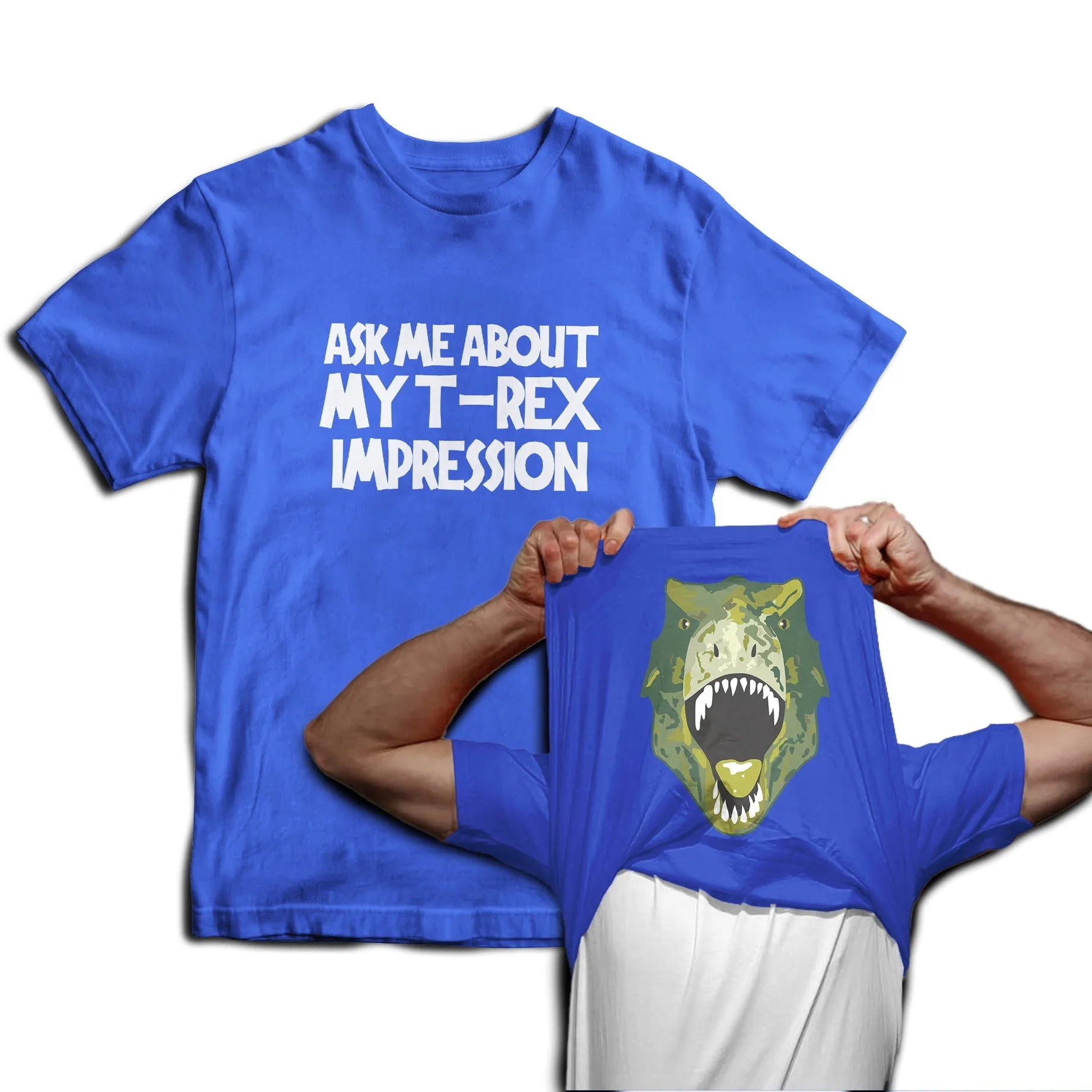 Reality Glitch Ask Me About My T-Rex Impression Dinosaur Flip Mens T-Shirt