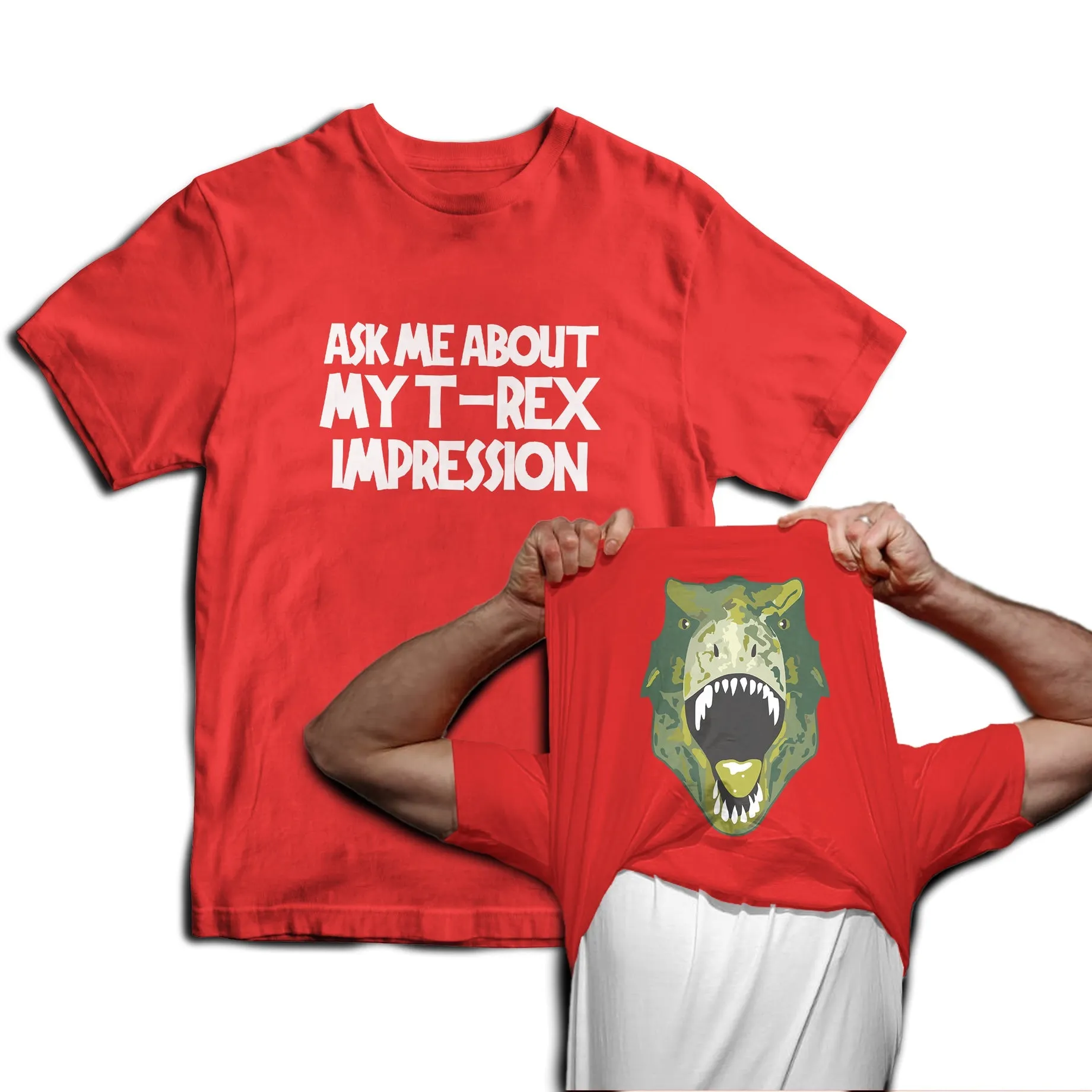 Reality Glitch Ask Me About My T-Rex Impression Dinosaur Flip Mens T-Shirt