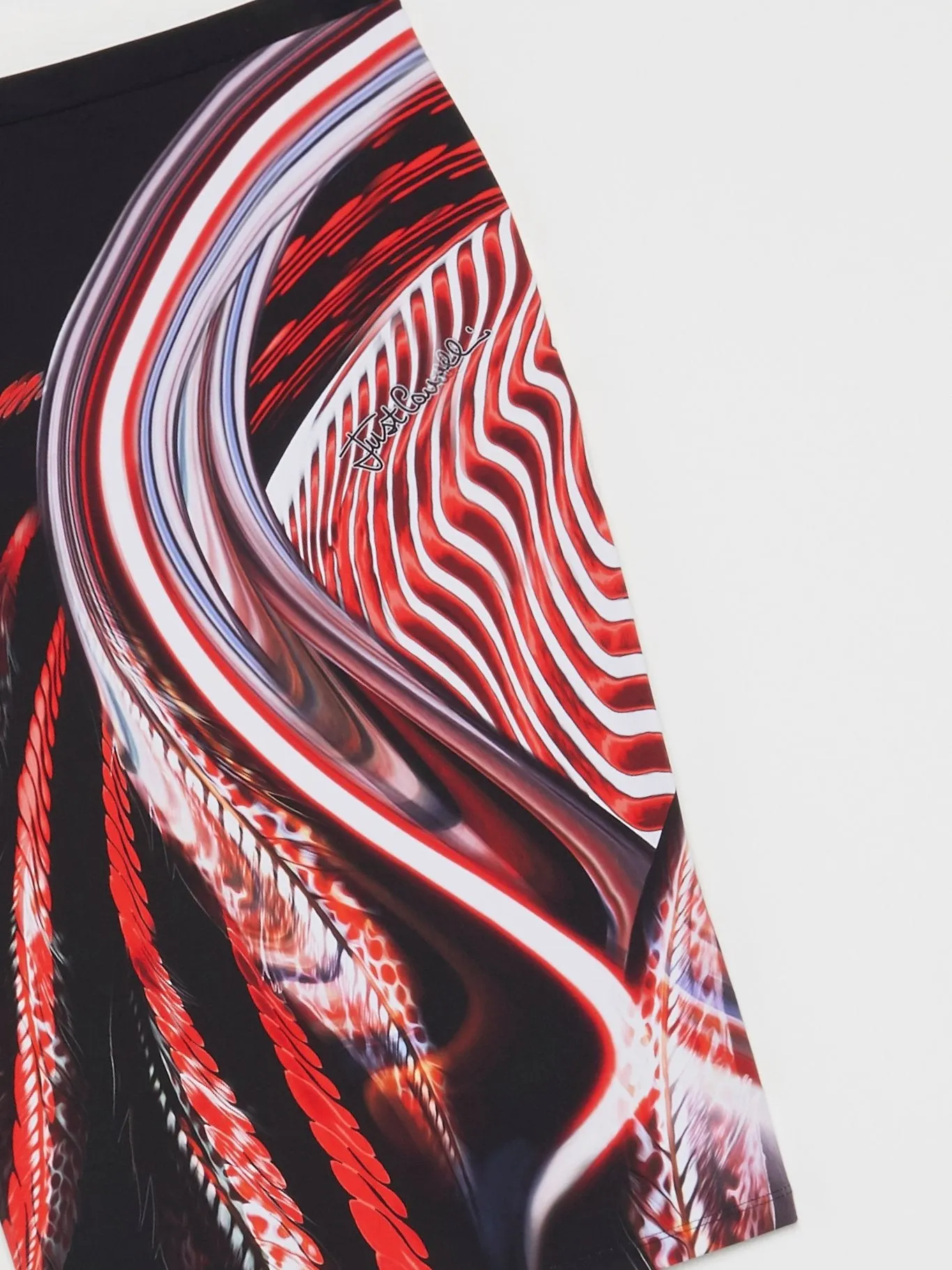Red Feather Print Mini Skirt