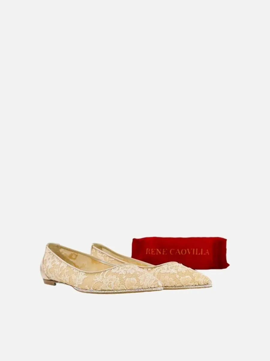 RENE CAOVILLA Lace Nude Flats 36