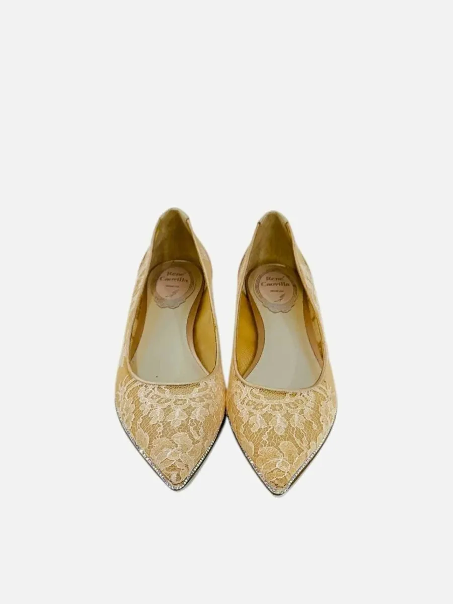 RENE CAOVILLA Lace Nude Flats 36