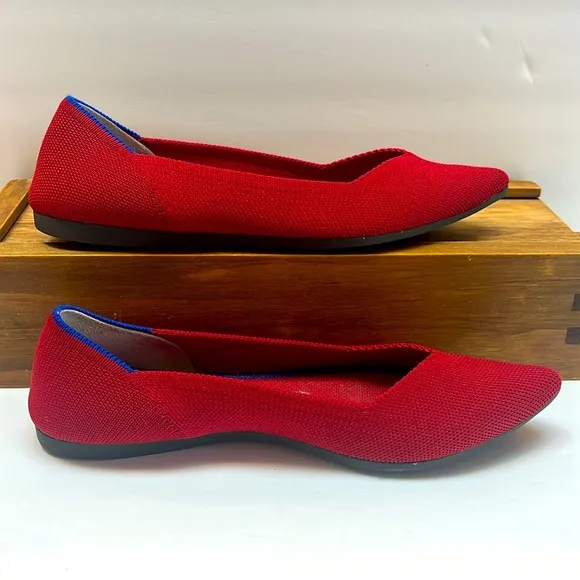 Rothy’s The Point Bright Red Knit Fabric Slip On Ballet Flats. S-6.5