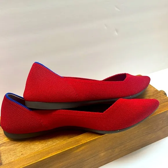 Rothy’s The Point Bright Red Knit Fabric Slip On Ballet Flats. S-6.5