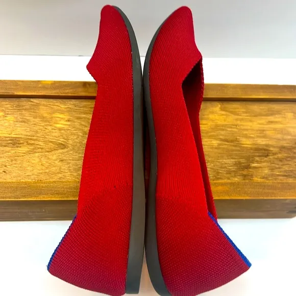 Rothy’s The Point Bright Red Knit Fabric Slip On Ballet Flats. S-6.5