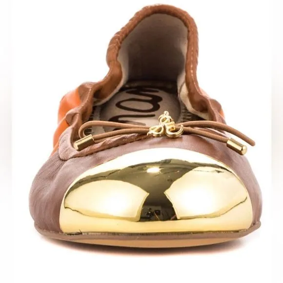 Sam Edelman Fairleigh Orange Tan Gold Flats