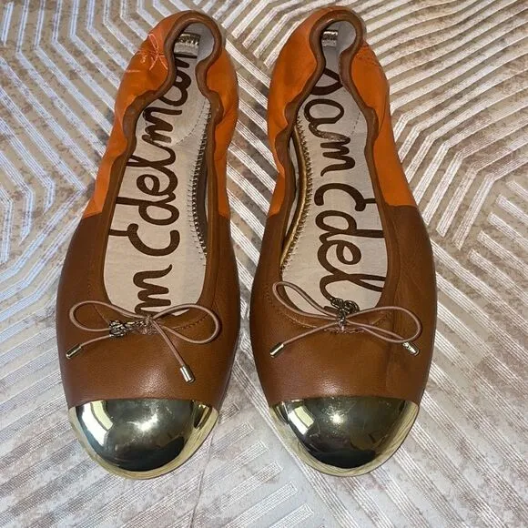 Sam Edelman Fairleigh Orange Tan Gold Flats