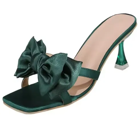 Satin Bow Kitten Heel Mules