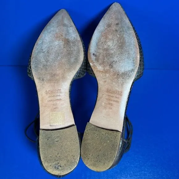 SCHUTZ Womens Neida Grey Crocodile Point Toe D'Orsay Leather Lace Up Flats 6B