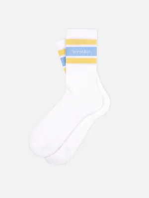 Serif Logo Embroidered Socks - White/China Blue/Almond