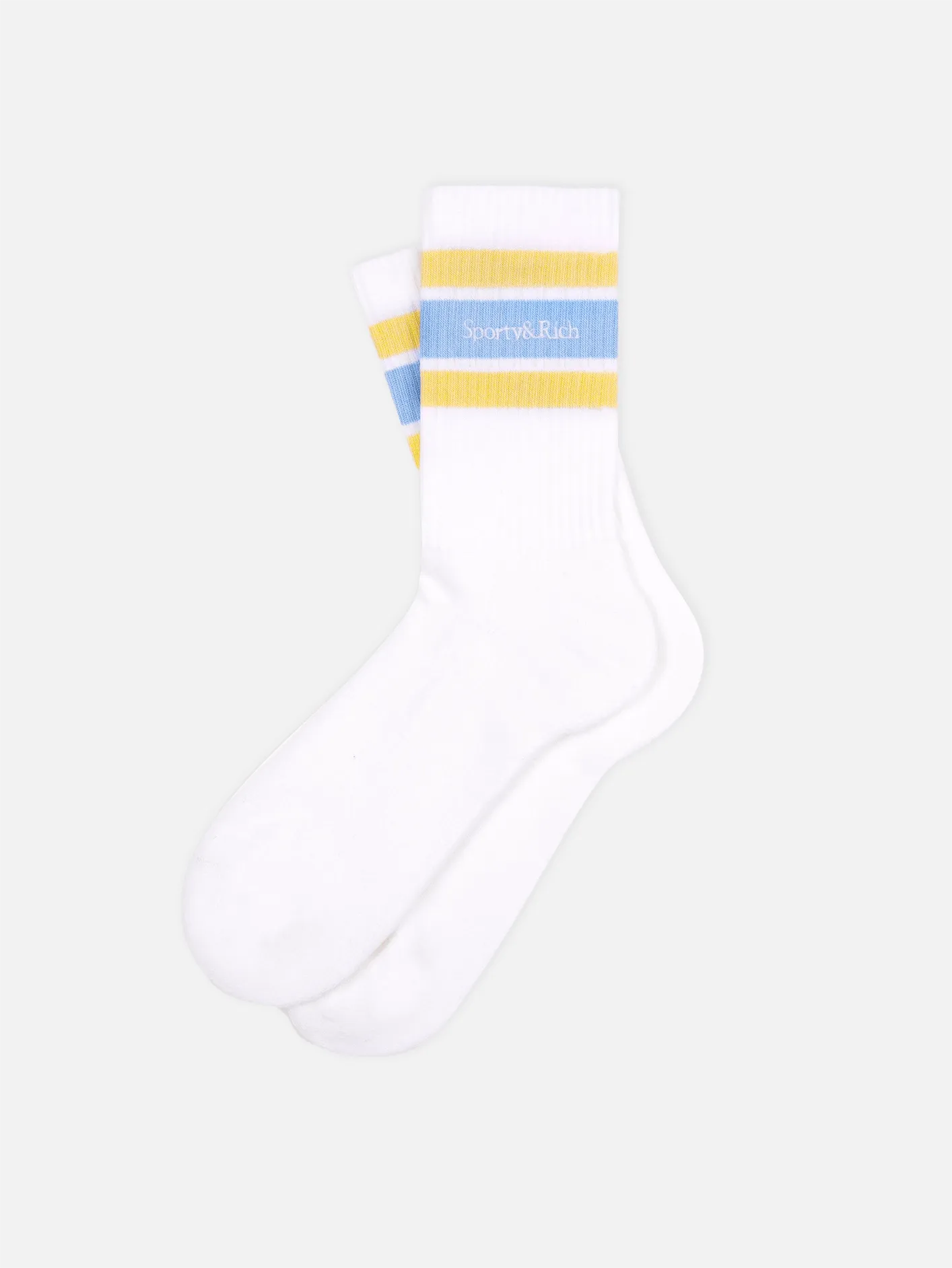 Serif Logo Embroidered Socks - White/China Blue/Almond