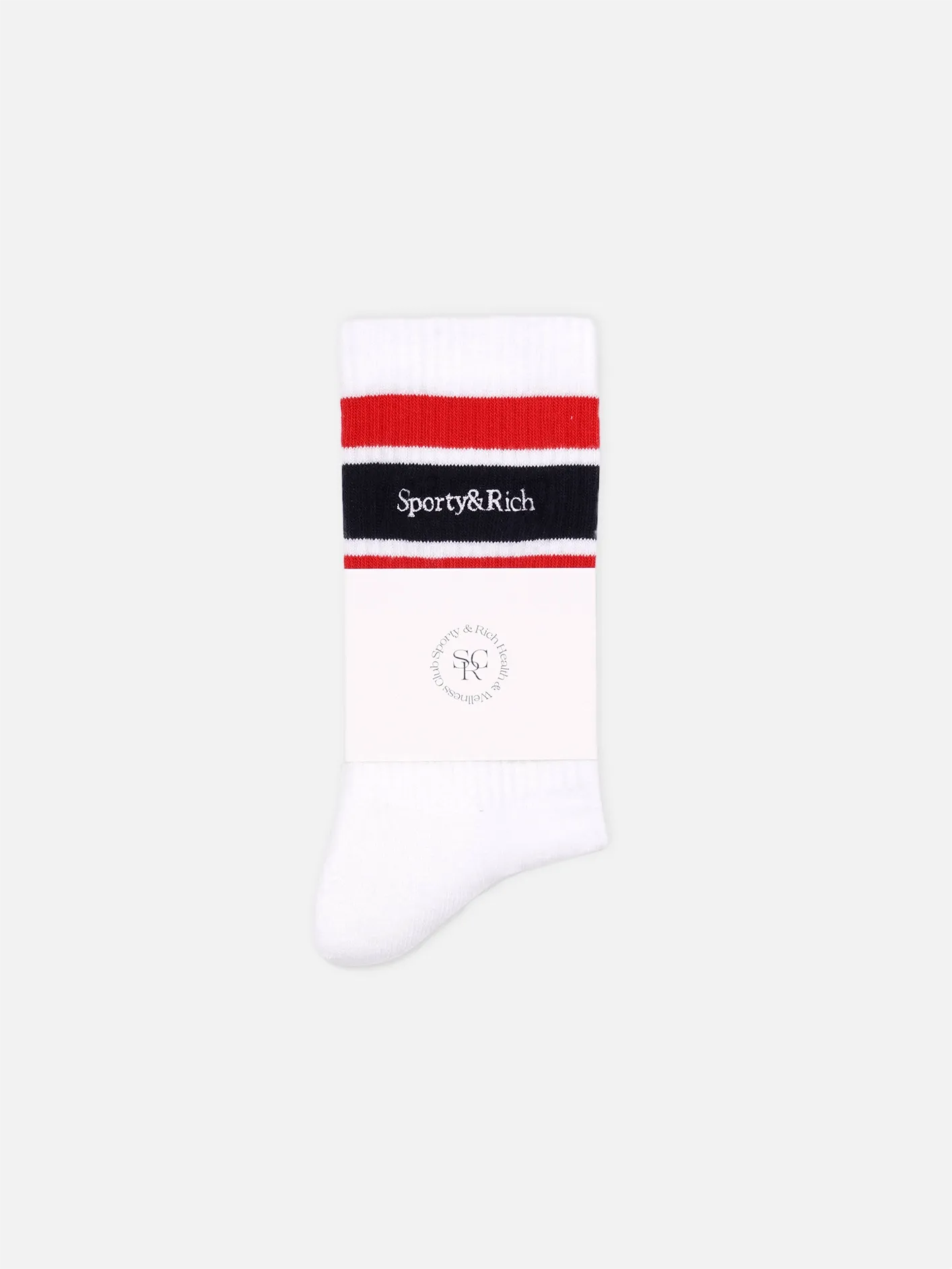 Serif Logo Embroidered Socks - White/Navy/Bright Red