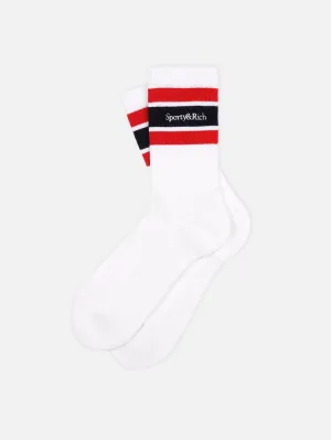 Serif Logo Embroidered Socks - White/Navy/Bright Red