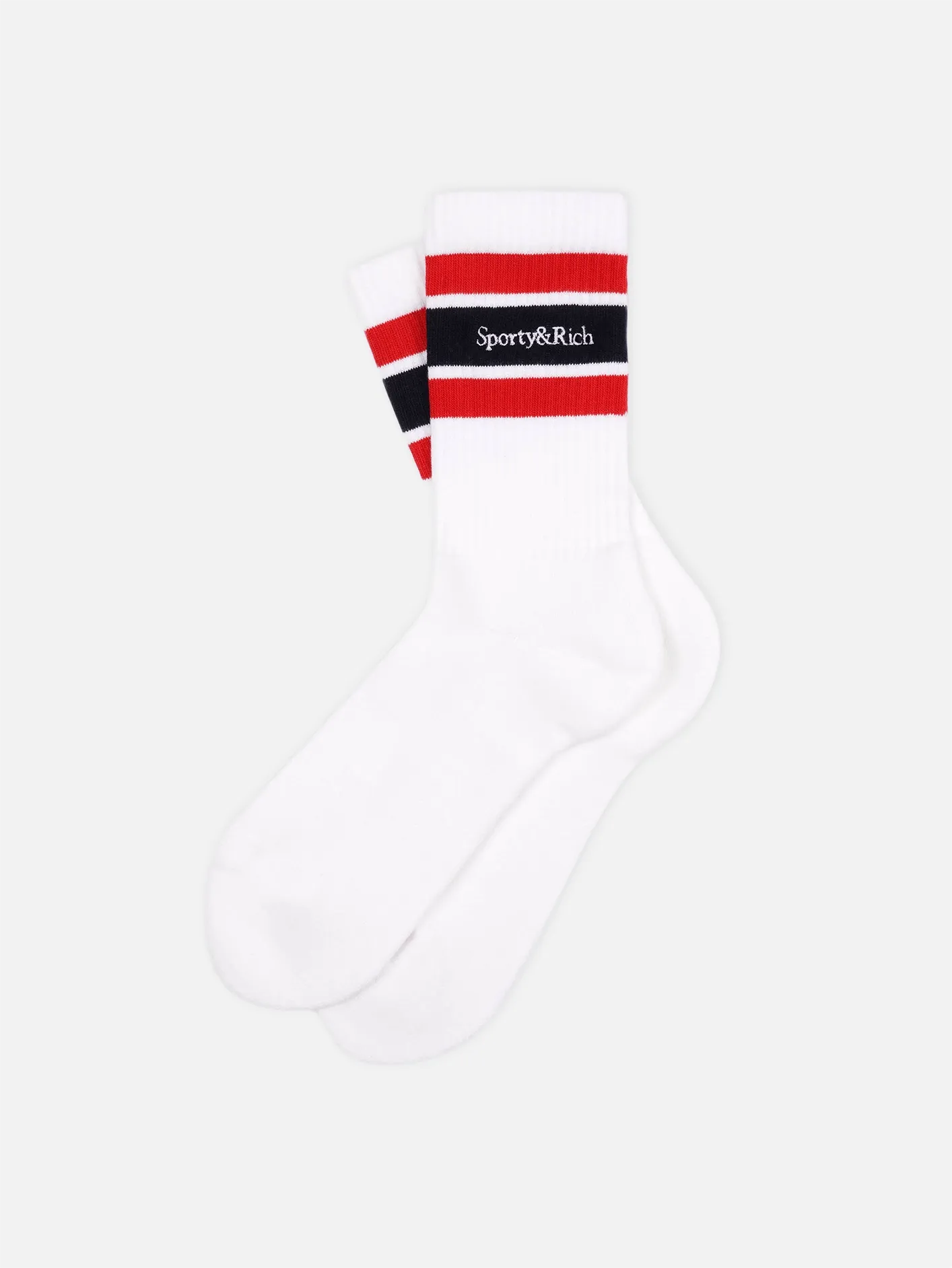 Serif Logo Embroidered Socks - White/Navy/Bright Red