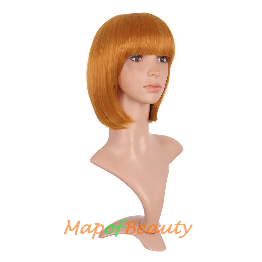 Short Bob Straight Wigs Synthetic Flat Bangs Heat Resistant Ordinary Wig