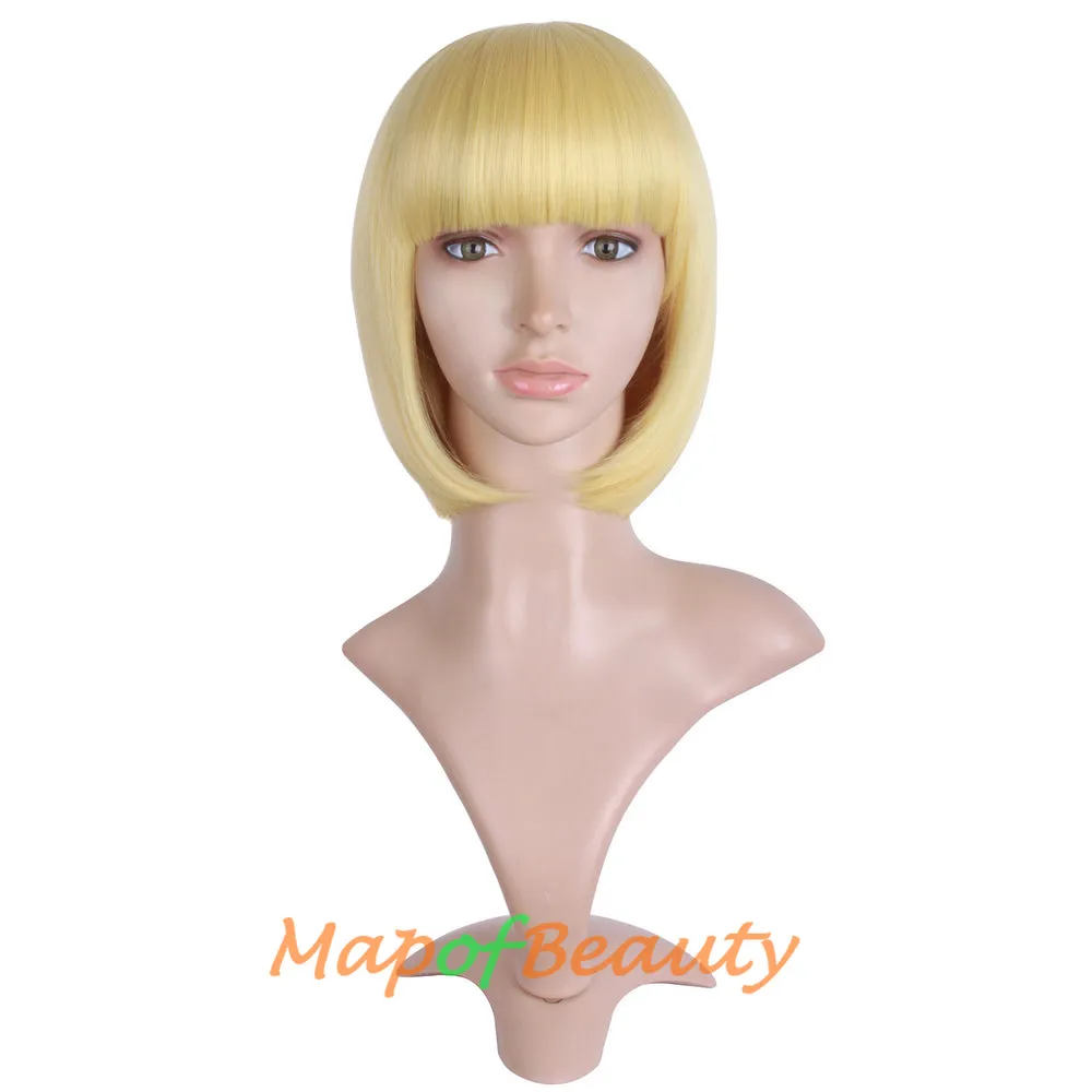 Short Bob Straight Wigs Synthetic Flat Bangs Heat Resistant Ordinary Wig