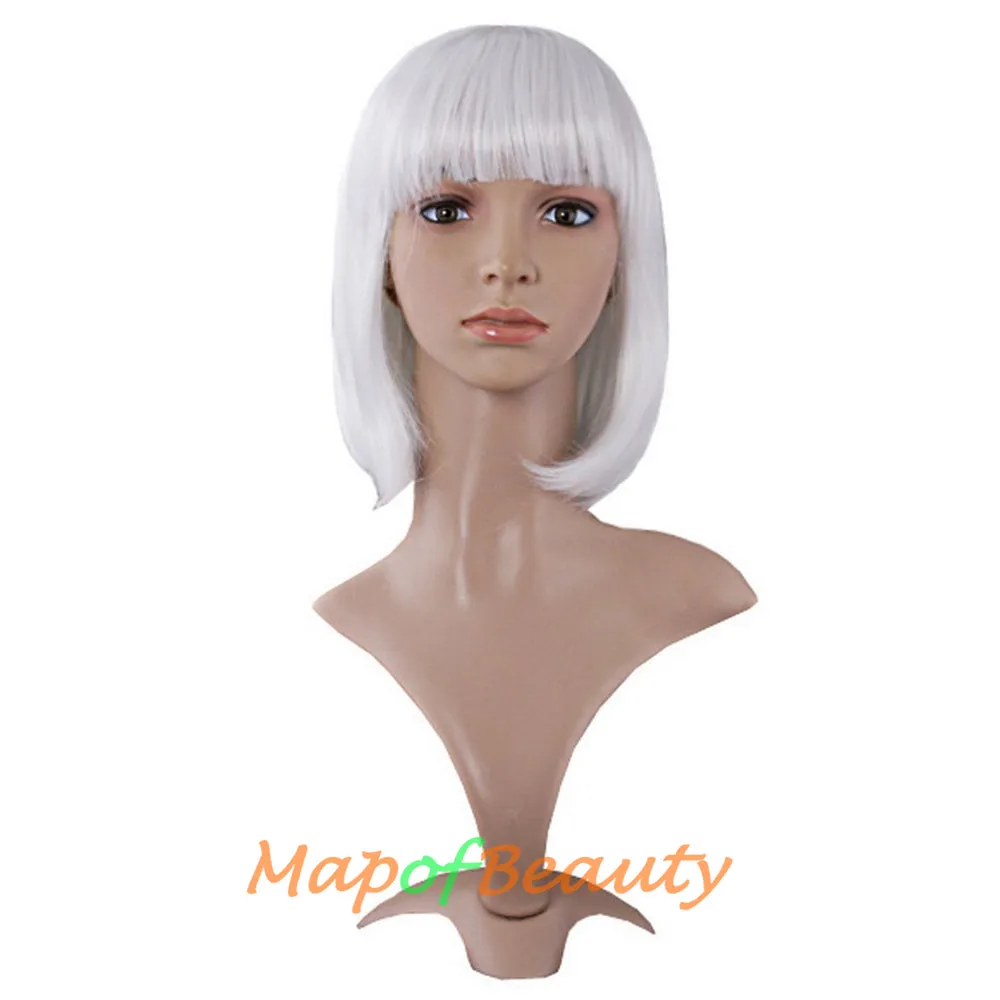 Short Bob Straight Wigs Synthetic Flat Bangs Heat Resistant Ordinary Wig