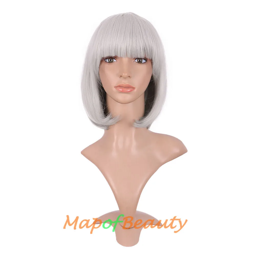 Short Bob Straight Wigs Synthetic Flat Bangs Heat Resistant Ordinary Wig