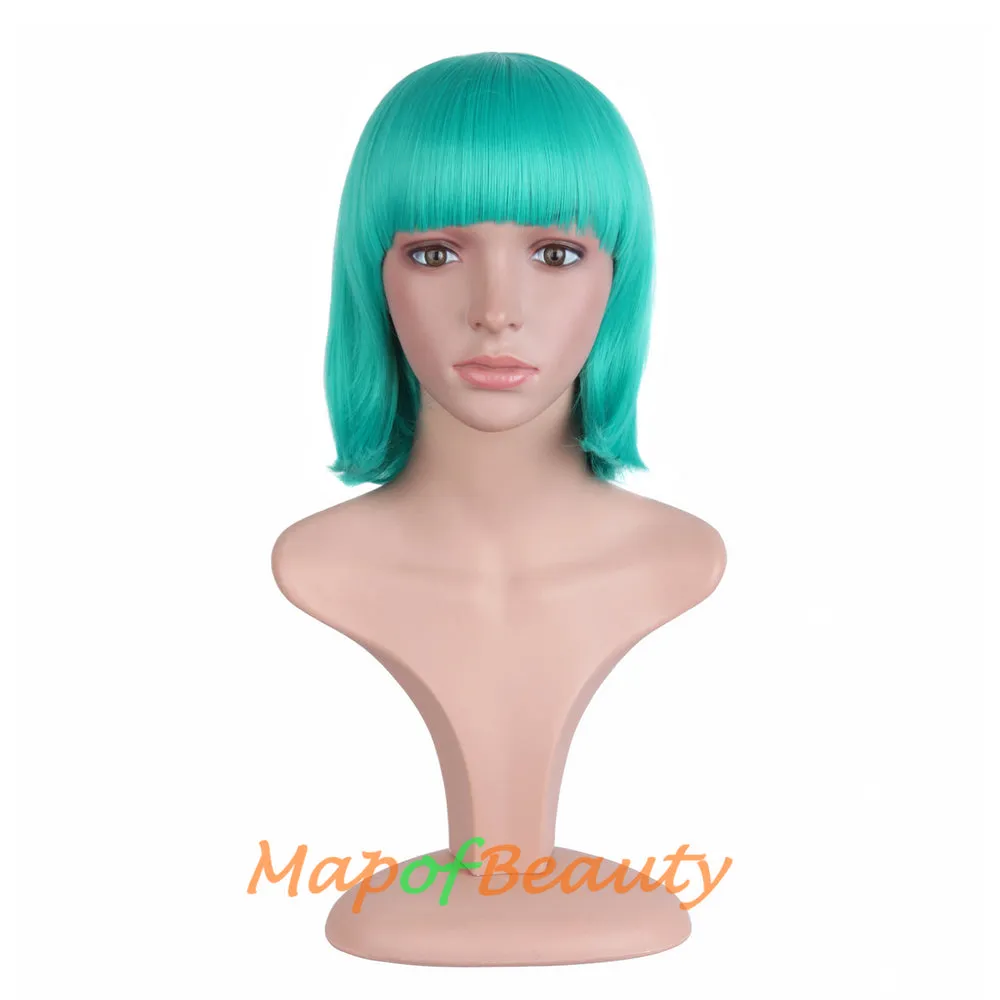 Short Bob Straight Wigs Synthetic Flat Bangs Heat Resistant Ordinary Wig