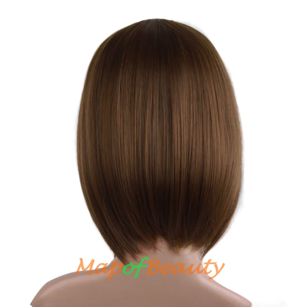 Short Bob Straight Wigs Synthetic Flat Bangs Heat Resistant Ordinary Wig