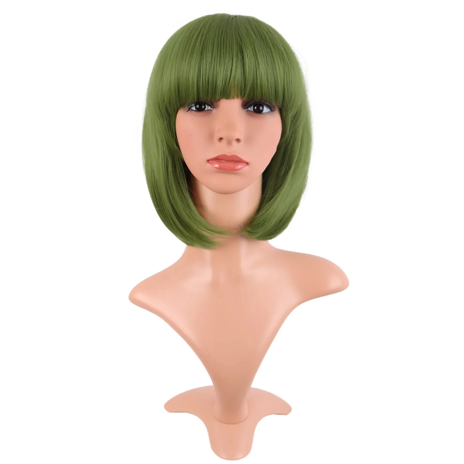 Short Bob Straight Wigs Synthetic Flat Bangs Heat Resistant Ordinary Wig