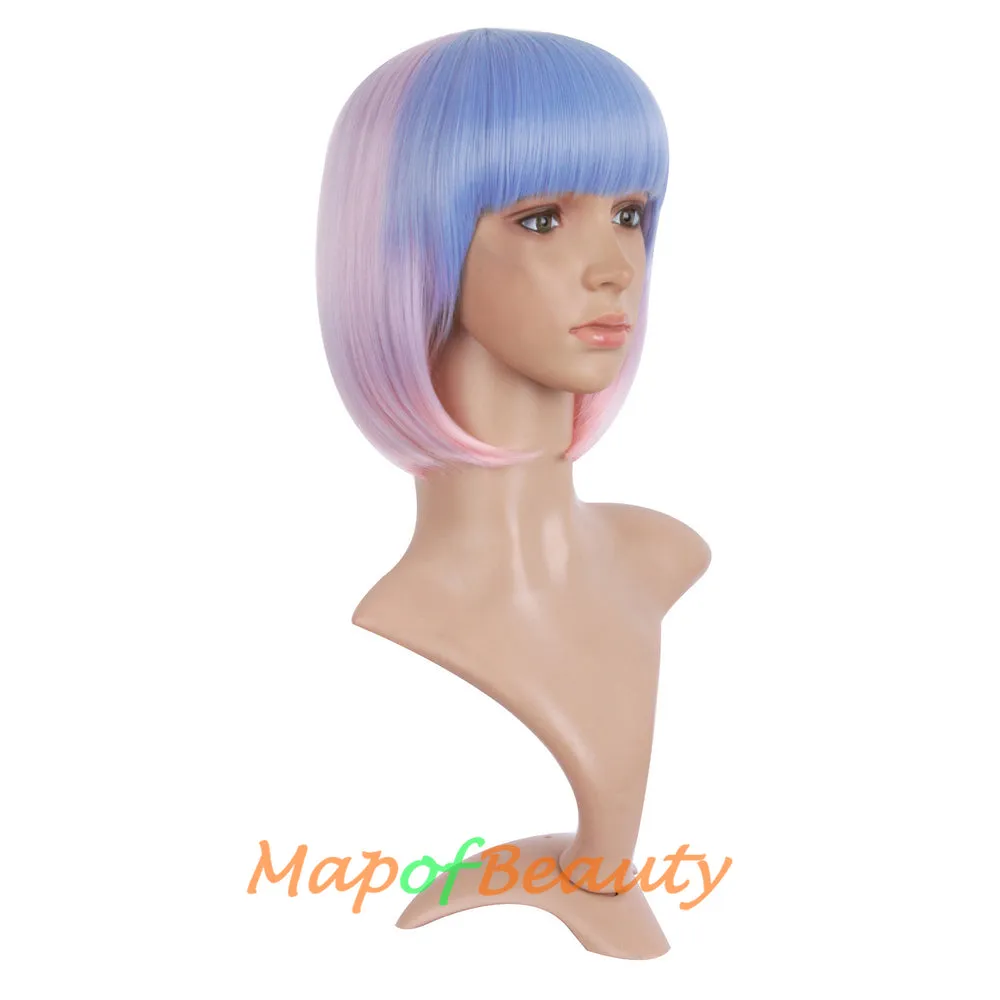 Short Bob Straight Wigs Synthetic Flat Bangs Heat Resistant Ordinary Wig