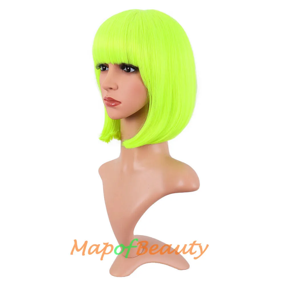 Short Bob Straight Wigs Synthetic Flat Bangs Heat Resistant Ordinary Wig