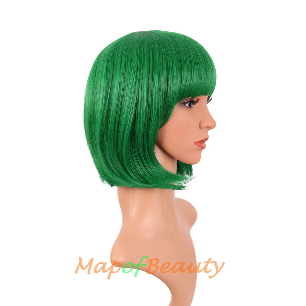 Short Bob Straight Wigs Synthetic Flat Bangs Heat Resistant Ordinary Wig