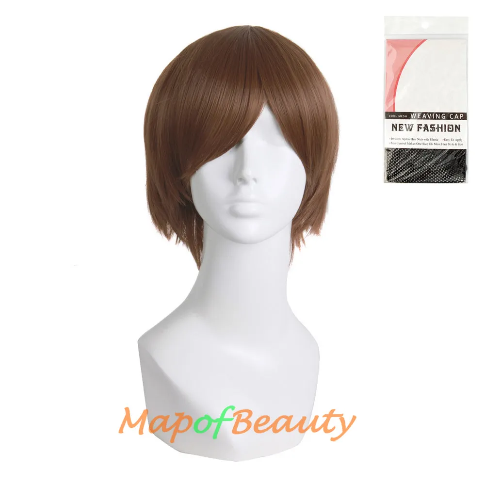 Short Cosplay Anime Wigs Curly Men's Wig Colored Black 12 Inch